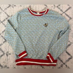 H&M Bumblebee Metallic Jacquard Sweatshirt Light Blue Gold XS